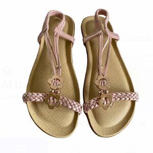 JJ's Metallic Pastel Pink Slide Strappy Flat Sandals 10​​​​​​​​​